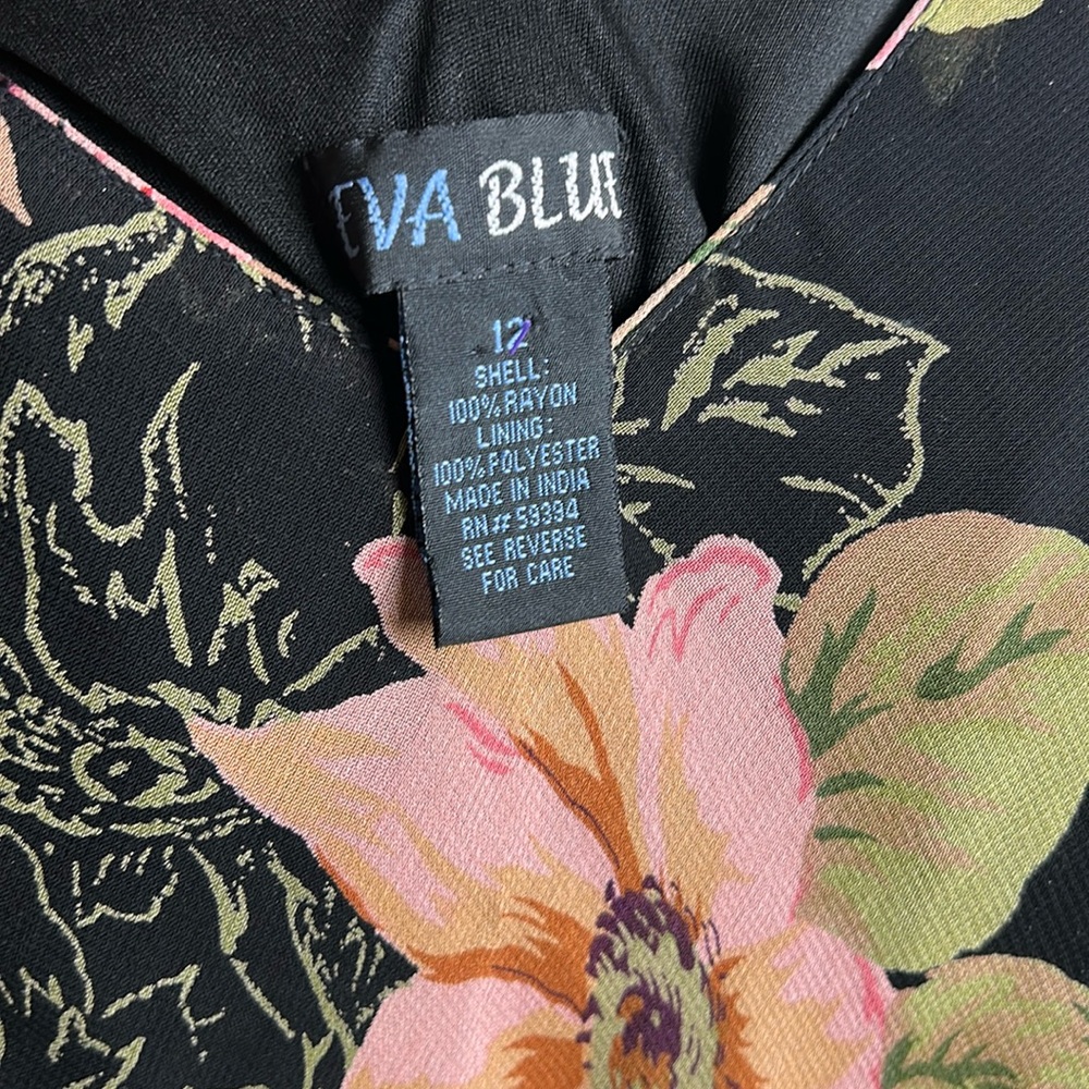 Vintage Eva Blue Chiffon Floral Layered Skirt Maxi Black Pink Dress size 12 - Picture 17 of 17